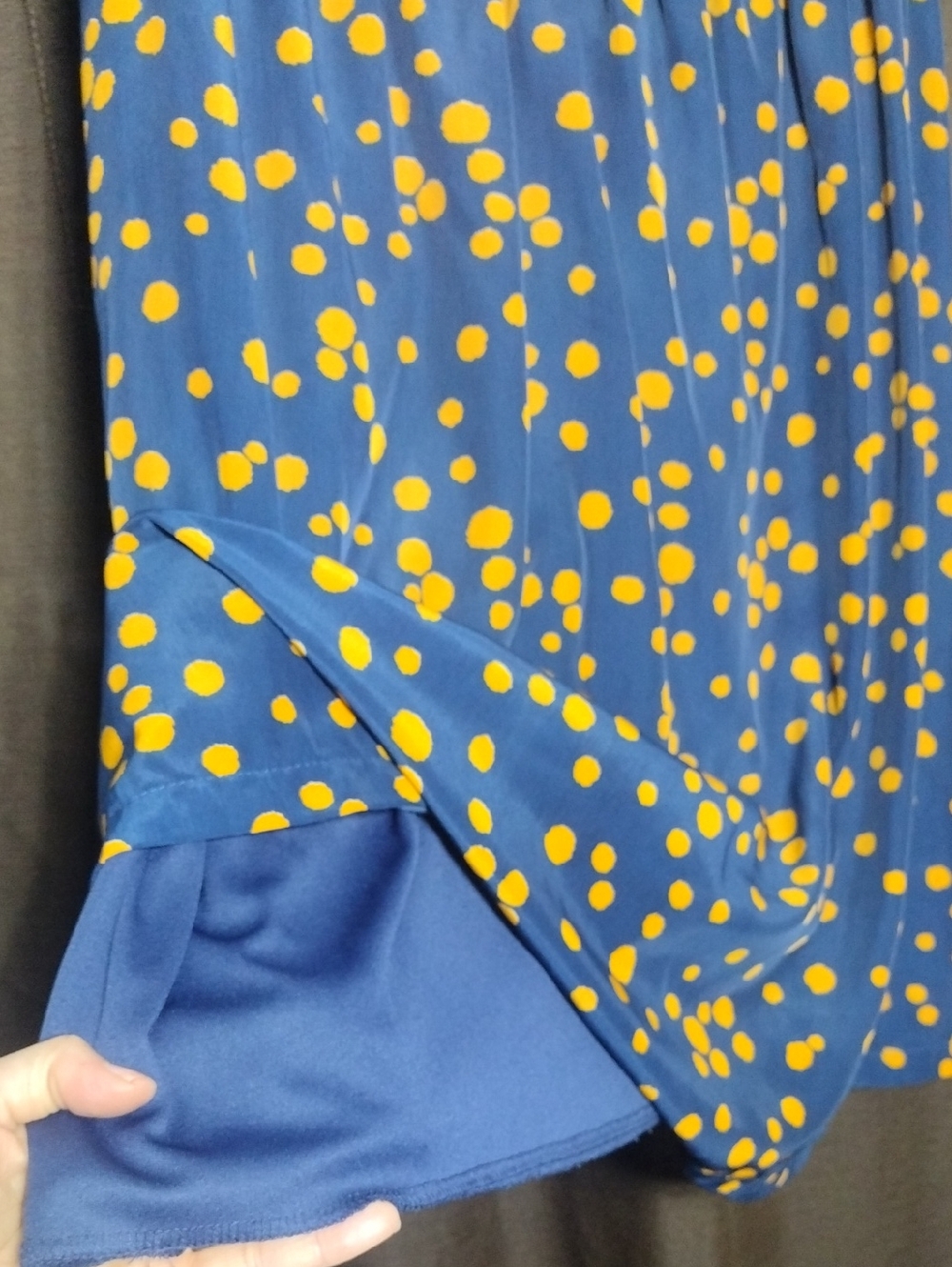 Kristin Miles Navy Dress with Orange Polka Dot Print - Picture 6 of 8